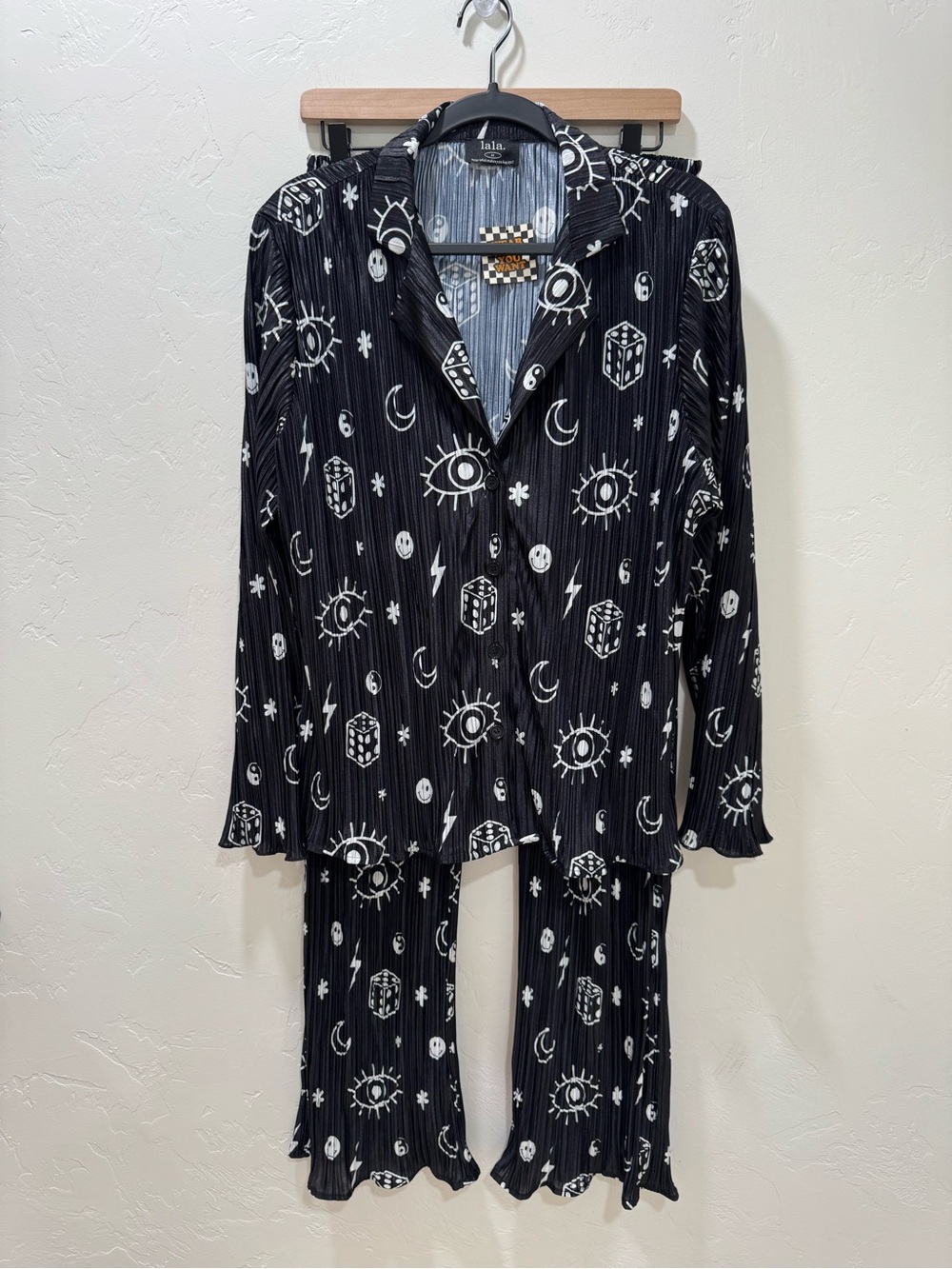 NWT Dressed in Lala What's Your Sign Notched Collar Plisse Set Black Medium - Picture 5 of 15